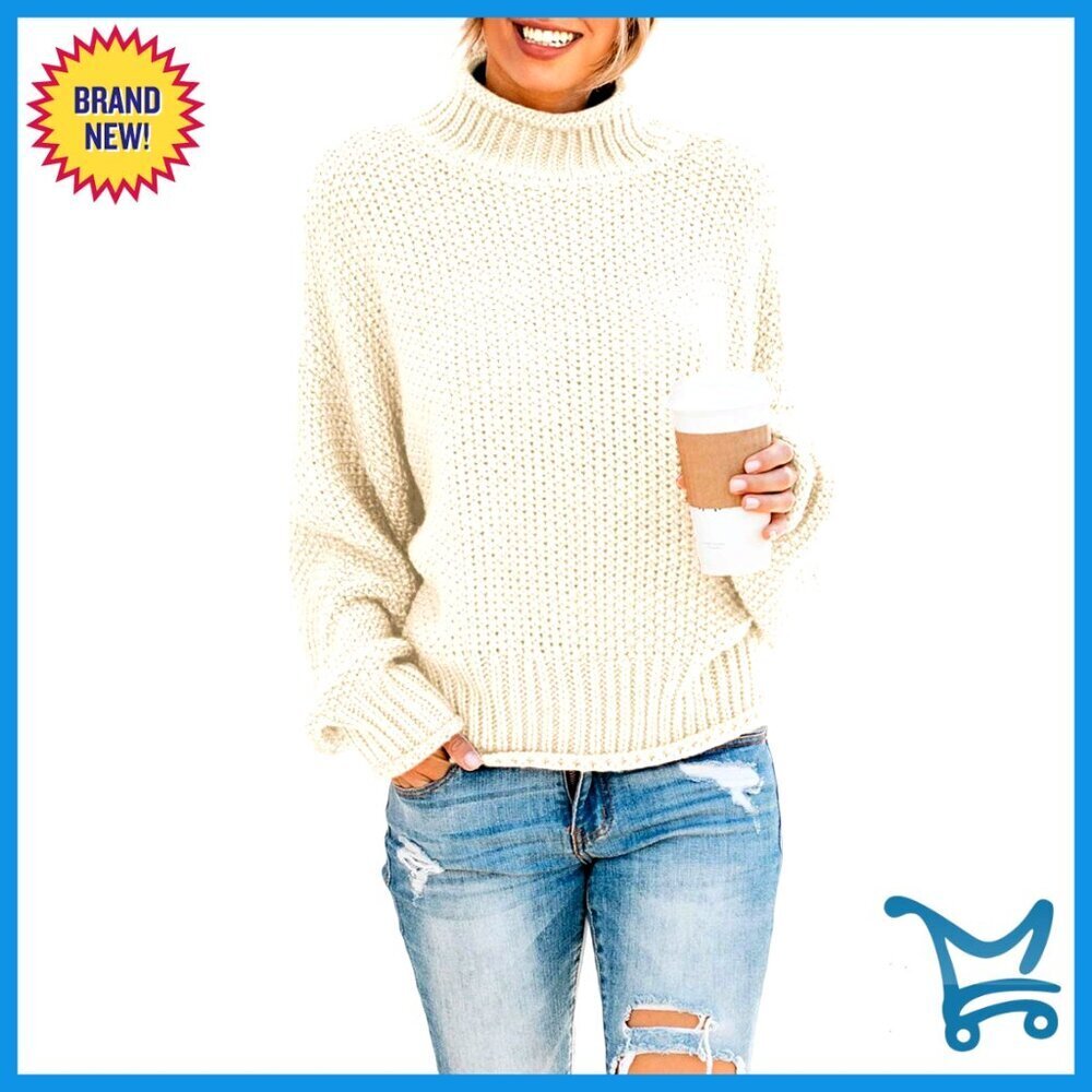 Chunky Cable Knit Turtleneck Pullover, Oversized Fit, Winter Sweater